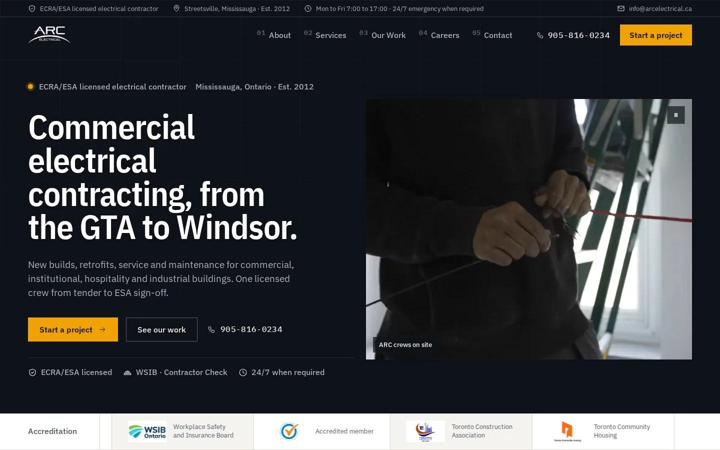 ARC Electrical website on a desktop