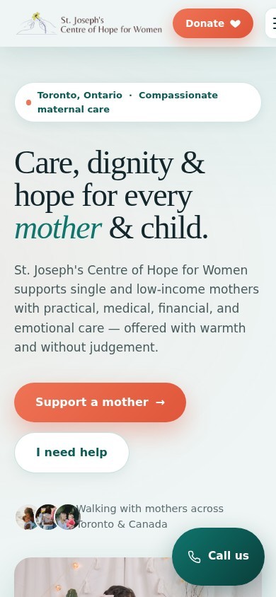 Saint Joseph’s Centre of Hope for Women website on a phone