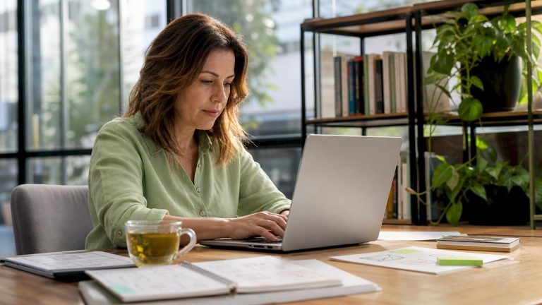 Ecommerce manager working on laptop in office