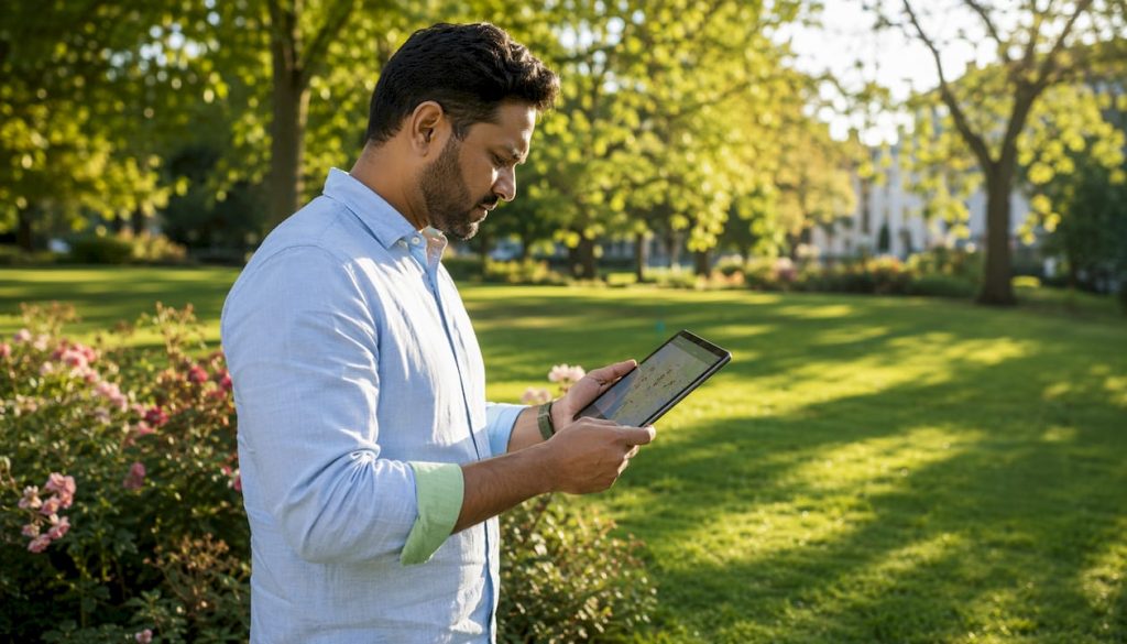 Business owner reviewing multi-location SEO maps