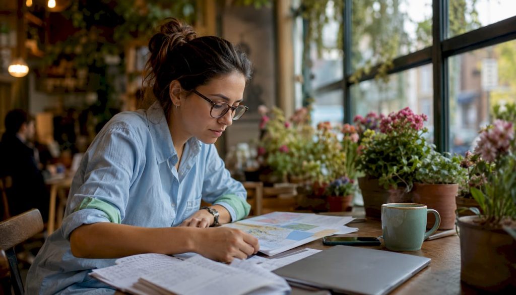 Marketer planning location pages at desk