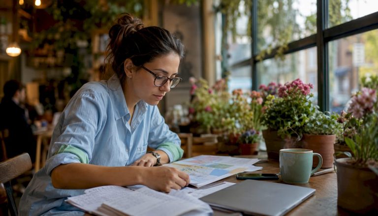 Marketer planning location pages at desk
