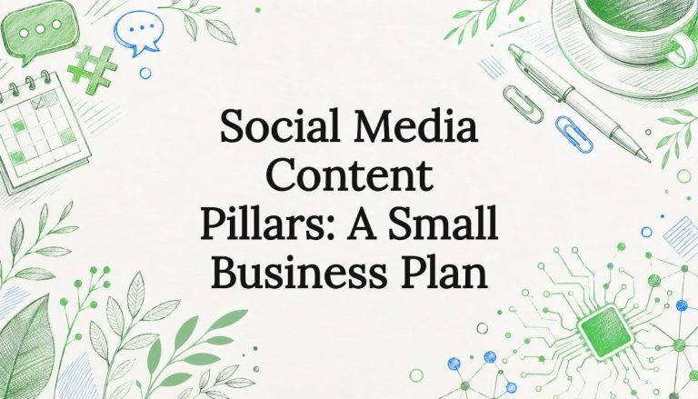 Decorative title card illustration for social media content pillars article