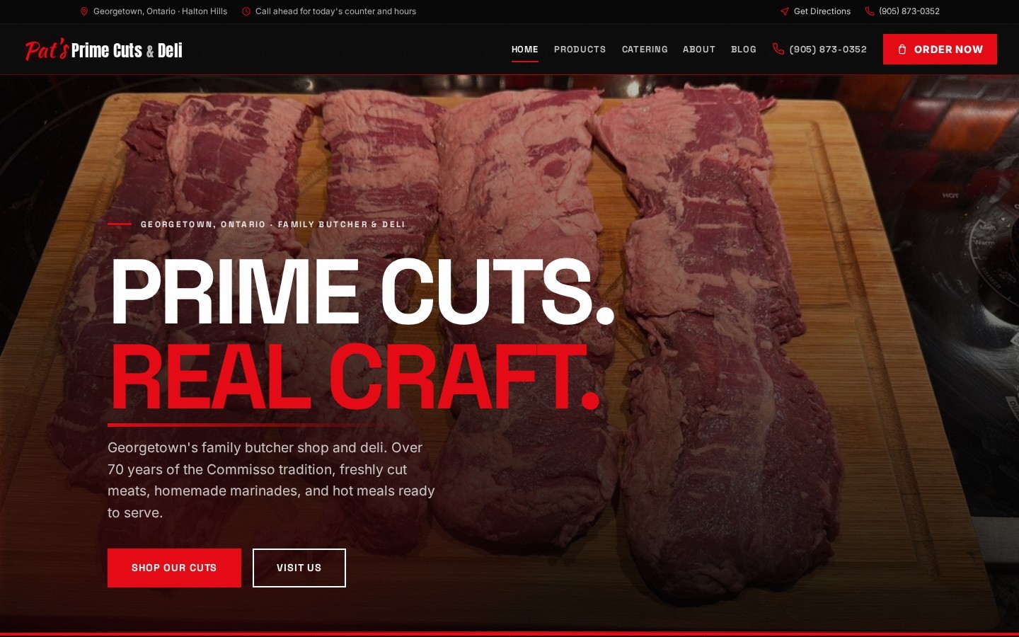 Pat’s Prime Cuts & Deli website on desktop