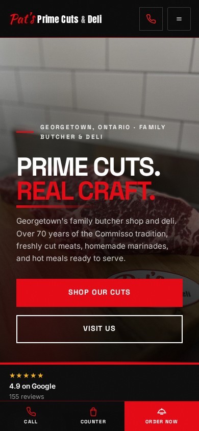 Pat’s Prime Cuts & Deli website on a phone