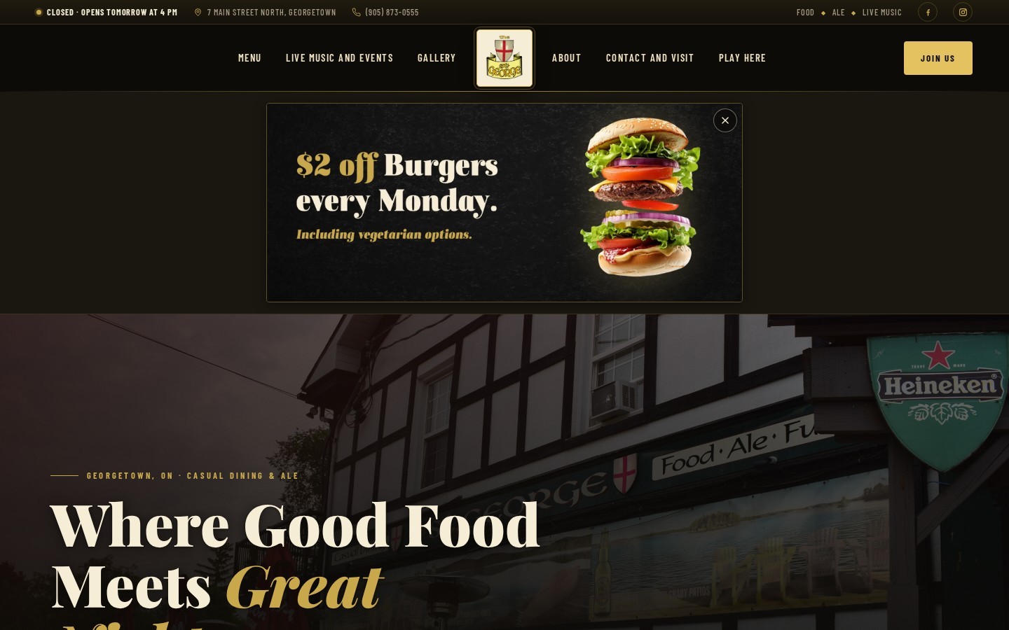 The St. George Pub website on desktop