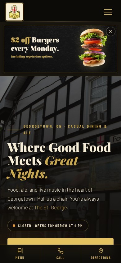 The St. George Pub website on a phone